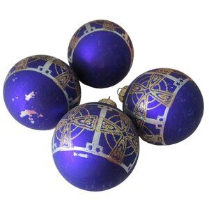 Vintage Krebs Purple Christmas Ornaments 4 With Gold Celtic Cross GUC